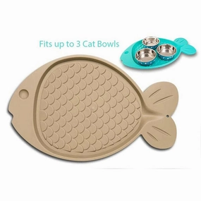Loving Pets Bella Spill-Proof Tan Fish Shaped Cat Mat cat treats toys for cats cat hair remover cat cleaning supplies cat food bowl