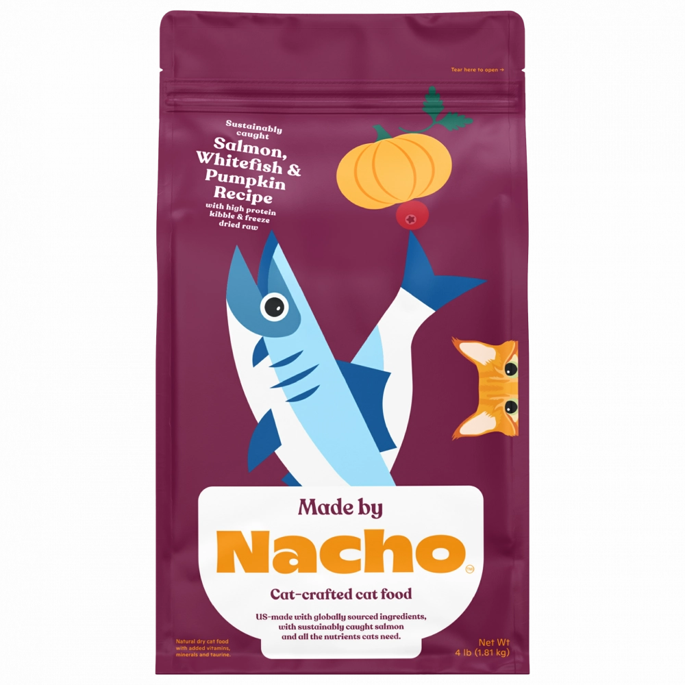 Made by Nacho Salmon & Whitefish & Pumpkin Kibble with Freeze Dried Raw Inclusions freeze dried dog food raw food for dogs dog freeze meal high protein dog food grain free freeze dog food