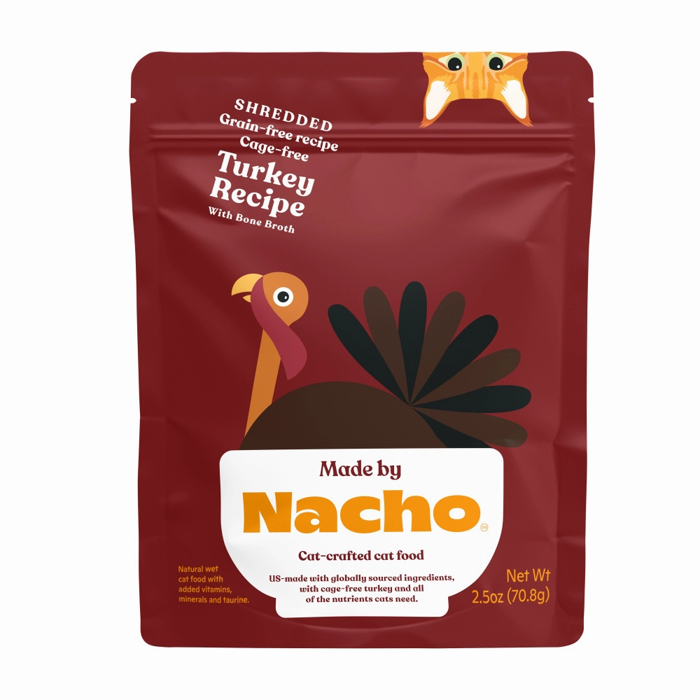 Made by Nacho Shredded Grain-Free Recipe Cage-Free Turkey Recipe With Bone Broth cat calming diffuser cat stress relief anxiety cat treats cat relaxing spray pet mood aid