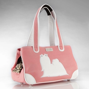 Majestic Maltese Rescue Me Tote Faux Leather Dog Carrier Pink dog bowtie leather collar dog charm dog party wear dog scarf set