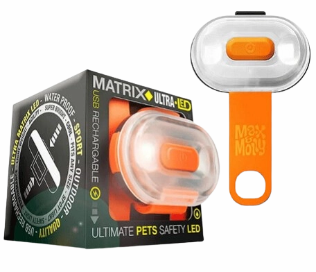 Max & Molly Ultra Bright LED Pet Light - Orange dog accessories dog collar dog leash dog bowtie dog backpack
