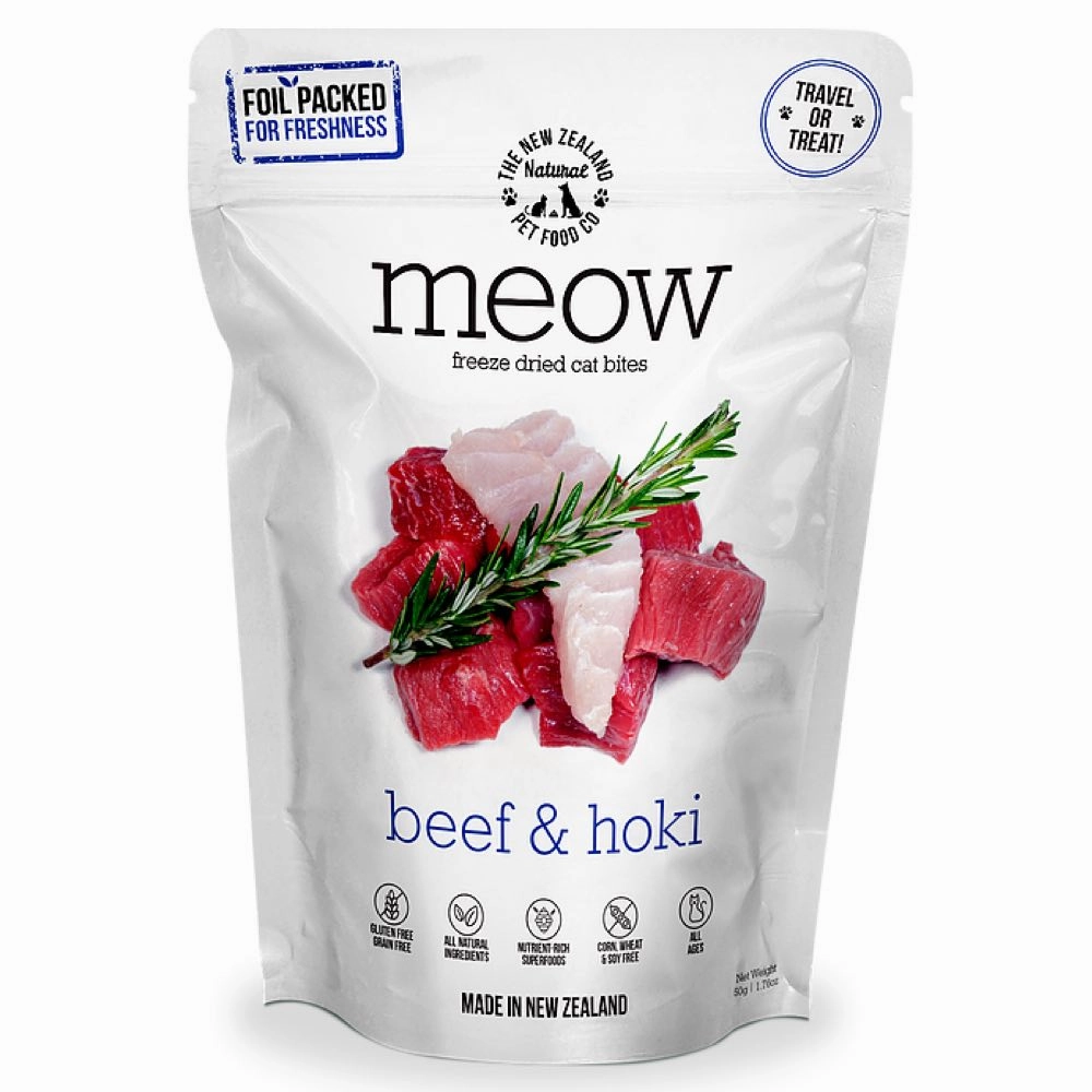 MEOW Beef & Hoki Grain-Free Freeze Dried Raw Cat Treats 50g cat snacks catnip treats healthy cat food cat reward treats low calorie cat food