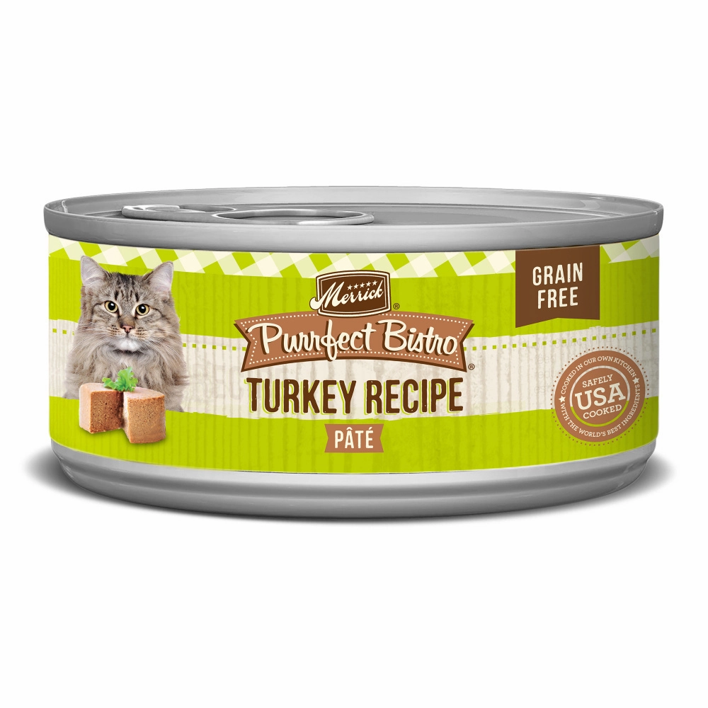 Merrick Purrfect Bistro Grain Free Premium Soft Canned Pate Adult Wet Cat Food, High Protein Turkey Recipe cat calming diffuser cat stress relief anxiety cat treats cat relaxing spray pet mood aid
