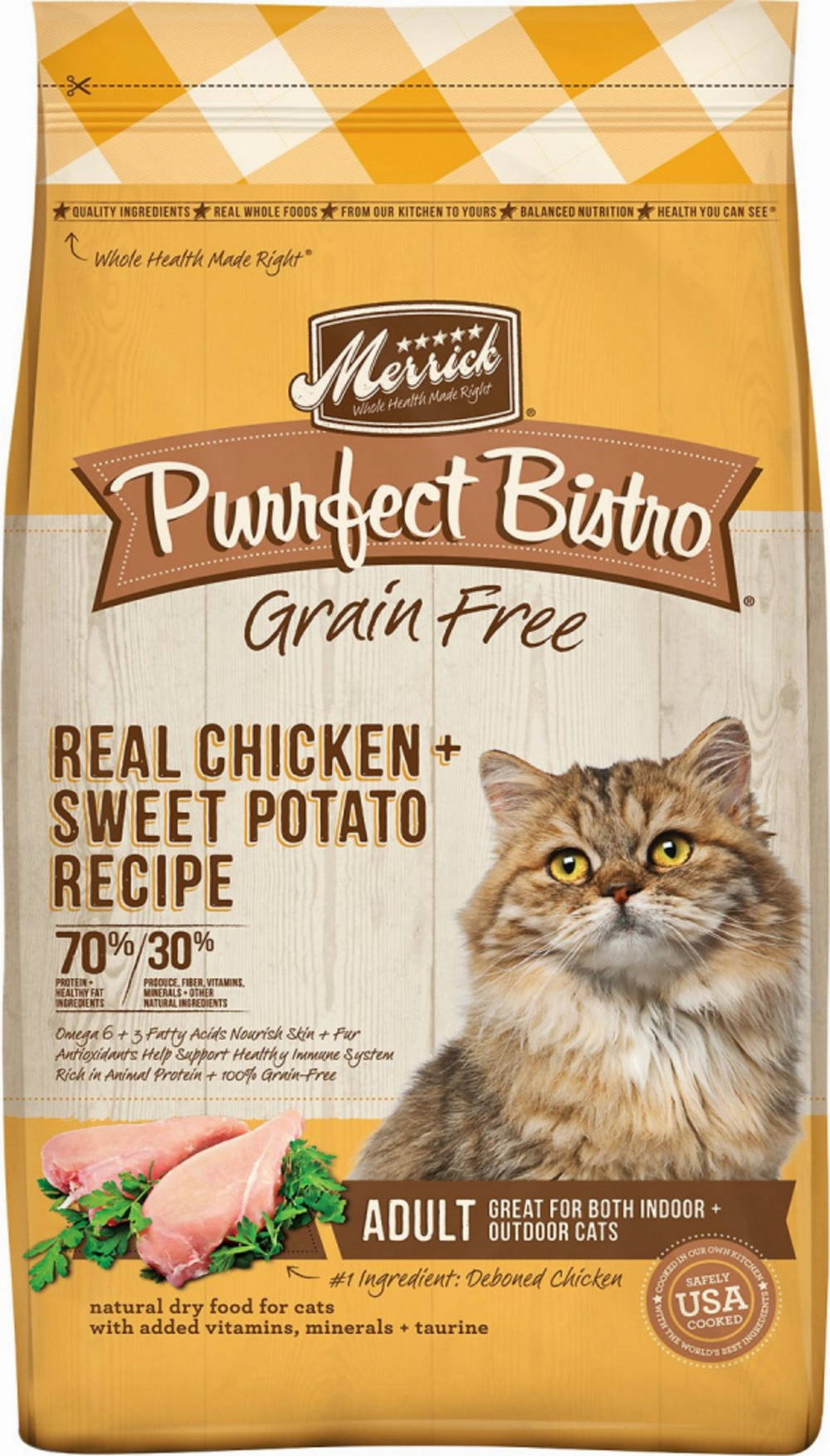 Merrick Purrfect Bistro Grain Free Real Chicken & Sweet Potato Recipe Dry Cat Food freeze dried dog food raw food for dogs dog freeze meal high protein dog food grain free freeze dog food