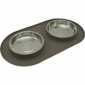 Messy Cats Double Silicone Feeder With Stainless Steel Cat Bowls (Grey) cat leash cat bowtie cat hat cat bandana cat costume