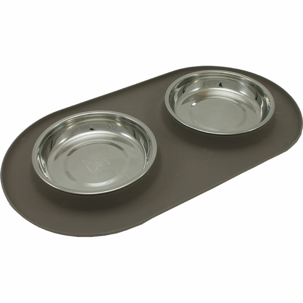 Messy Cats Double Silicone Feeder With Stainless Steel Cat Bowls (Grey) cat leash cat bowtie cat hat cat bandana cat costume