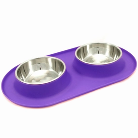 Messy Cats Double Silicone Feeder With Stainless Steel Cat Bowls (Purple) cat leash cat bowtie cat hat cat bandana cat costume