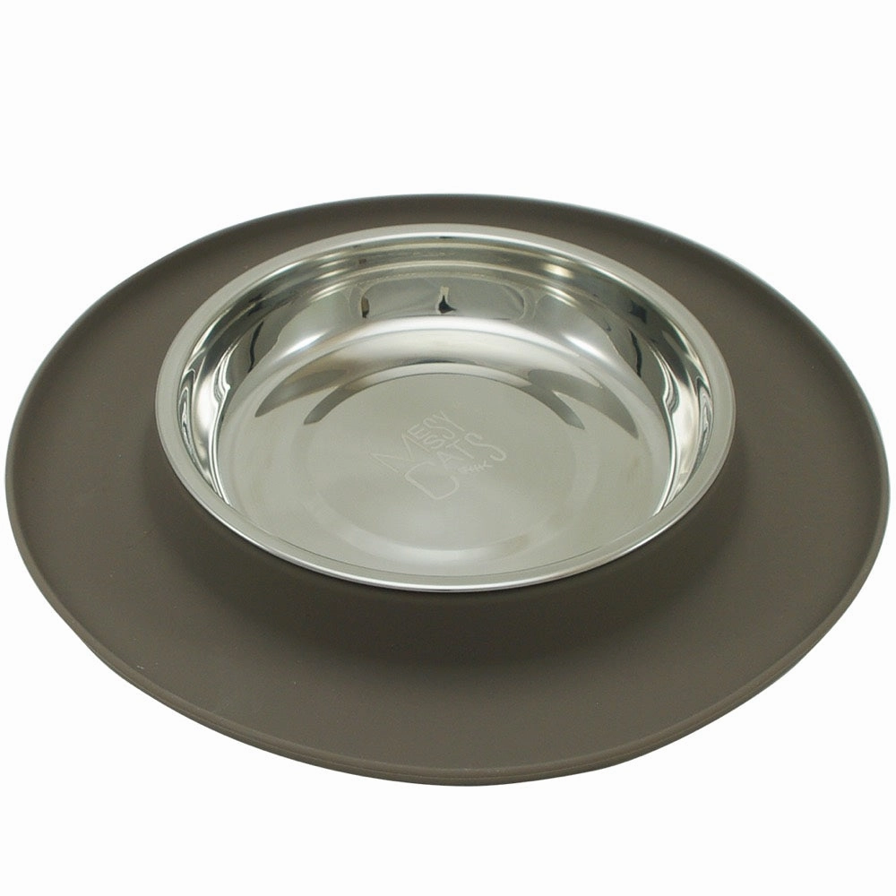 Messy Cats Single Silicone Feeder With Stainless Steel Cat Bowl (Grey) cat accessories cat collar cat harness cat backpack cat ID tag