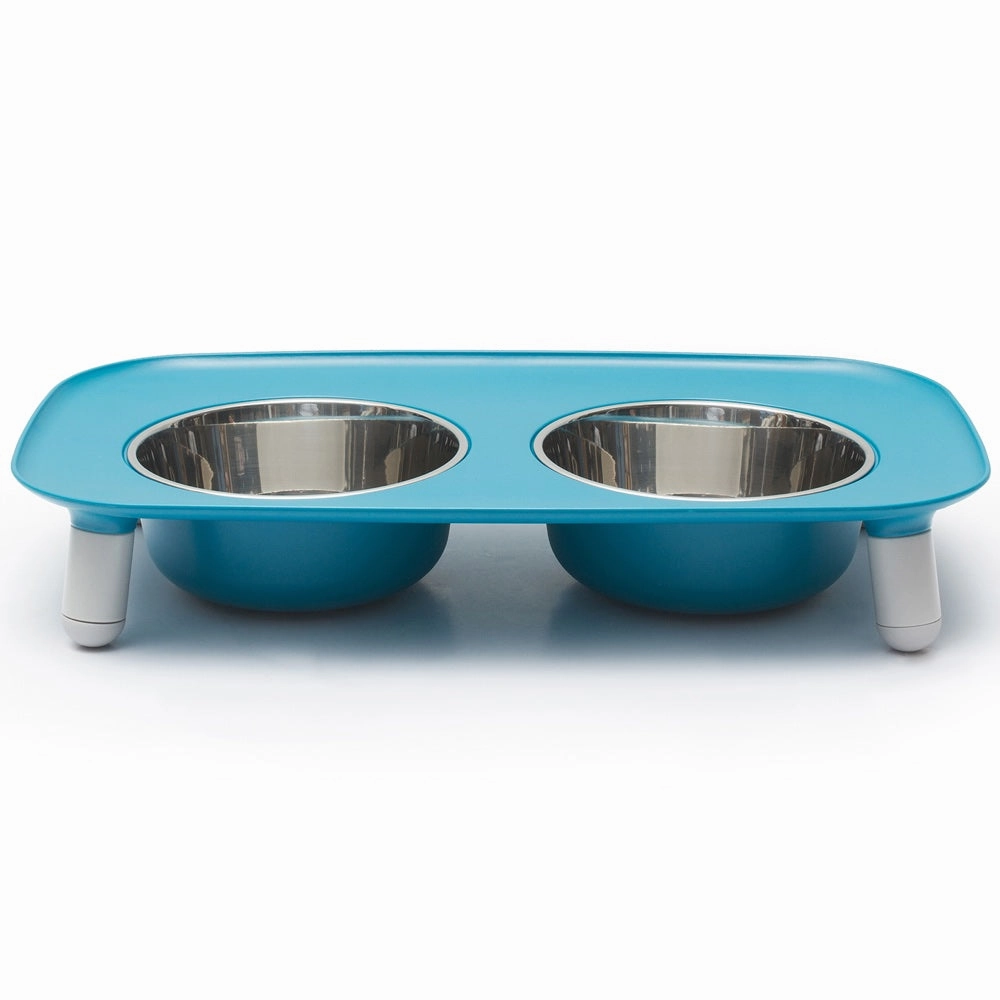 Messy Mutts Adjustable Elevated Double Feeder With Stainless Steel Dog Bowls (Blue)