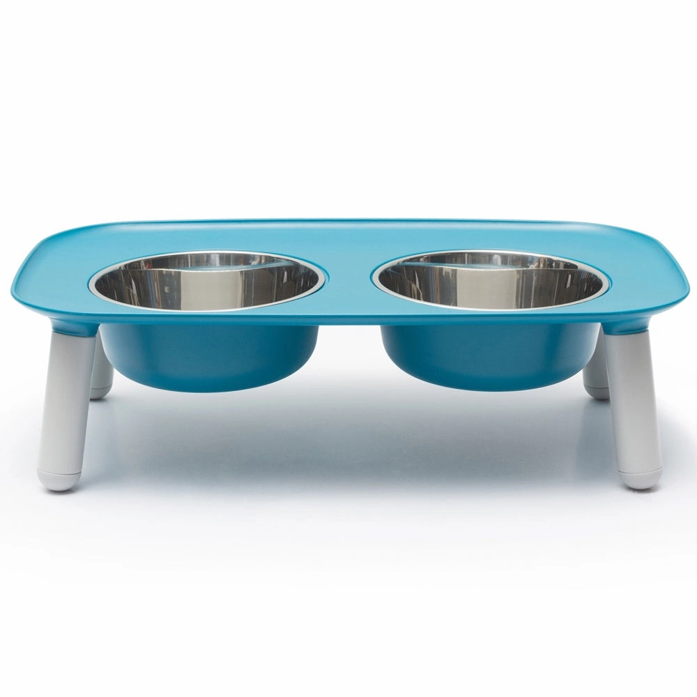 Messy Mutts Adjustable Elevated Double Feeder With Stainless Steel Dog Bowls (Blue)