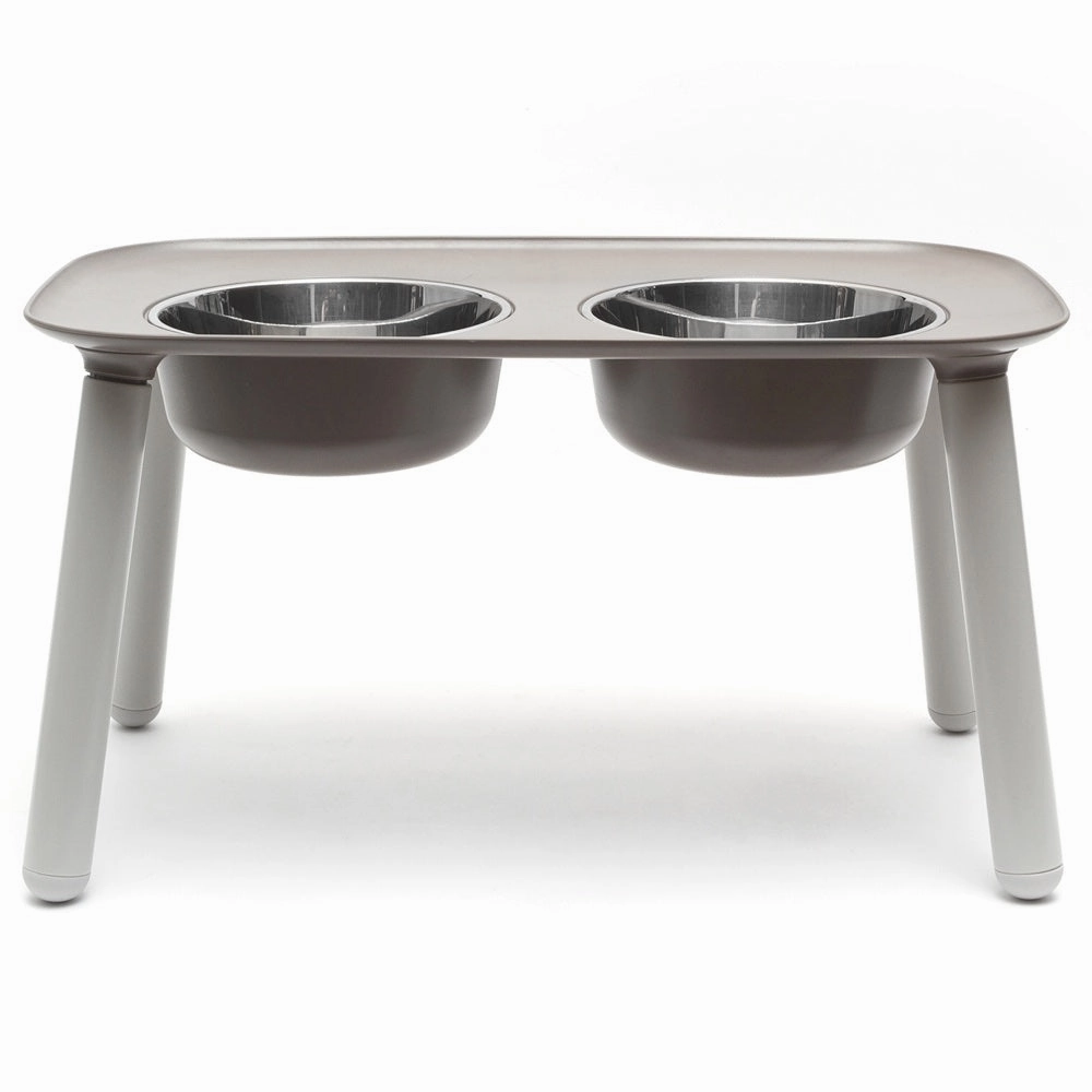 Messy Mutts Adjustable Elevated Double Feeder With Stainless Steel Dog Bowls (Grey)