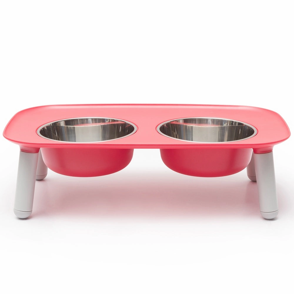 Messy Mutts Adjustable Elevated Double Feeder With Stainless Steel Dog Bowls (Watermelon)