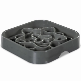 Messy Mutts & Cats Interactive Square Slow Feeder Bowl For Cats & Dogs (Cool Grey) dog bones rawhide chew sticks dog jerky bacon bone