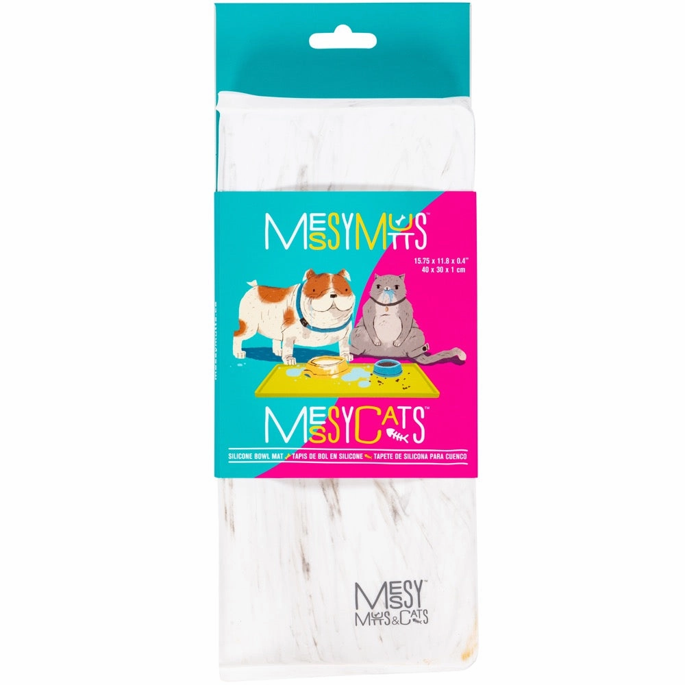 Messy Mutts & Cats Silicone Non-Slip Pet Bowl Mat For Cats & Dogs (Small, Marble)