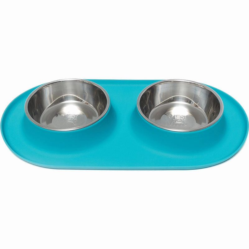 Messy Mutts Double Silicone Feeder with Stainless Bowl - Medium 1.5 Cup Bowl - Blue dog pain relief hip joint supplement senior dog care pet arthritis aid dog skin supplement