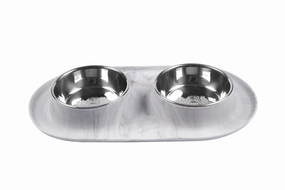 Messy Mutts Double Silicone Feeder with Stainless Bowl - Medium 1.5 Cup Bowl - Marble dog pain relief hip joint supplement senior dog care pet arthritis aid dog skin supplement