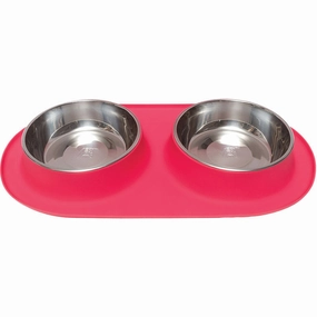 Messy Mutts Double Silicone Feeder with Stainless Bowl - Medium 1.5 Cup Bowl - Red dog pain relief hip joint supplement senior dog care pet arthritis aid dog skin supplement