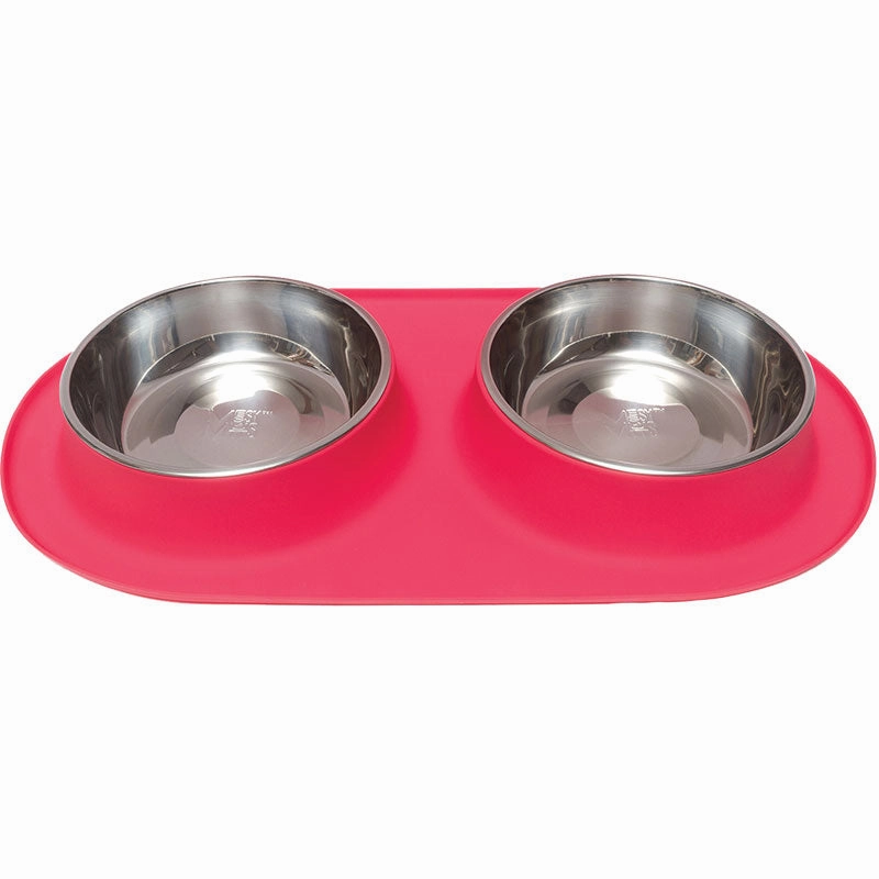 Messy Mutts Double Silicone Feeder with Stainless Bowl - Medium 1.5 Cup Bowl - Red dog pain relief hip joint supplement senior dog care pet arthritis aid dog skin supplement