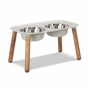 Messy Mutts Elevated Double Feeder with Stainless Bowls - Adjustable Height 3" to 10", 5 Cups Per Bowl - Light Grey w/ Faux Wood Legs dog pain relief hip joint supplement senior dog care pet arthritis aid dog skin supplement
