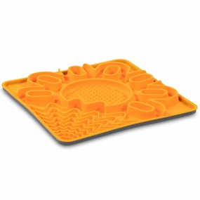 Messy Mutts Framed Silicone Interactive Multi-Surface Dog Licking Mat (Orange) dog bones rawhide chew sticks dog jerky bacon bone