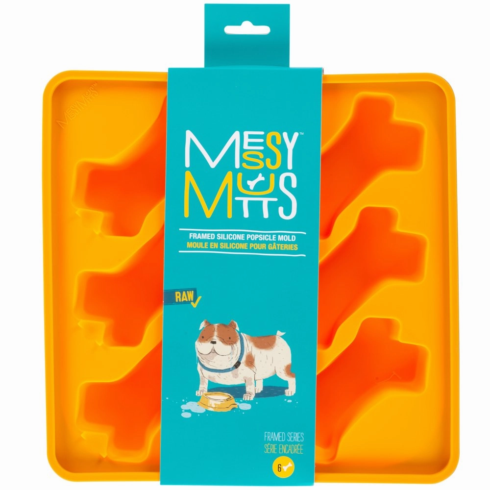 Messy Mutts Framed Silicone Popsicle  Dog Treat Mold (6 Bones, Orange) dog bones rawhide chew sticks dog jerky bacon bone