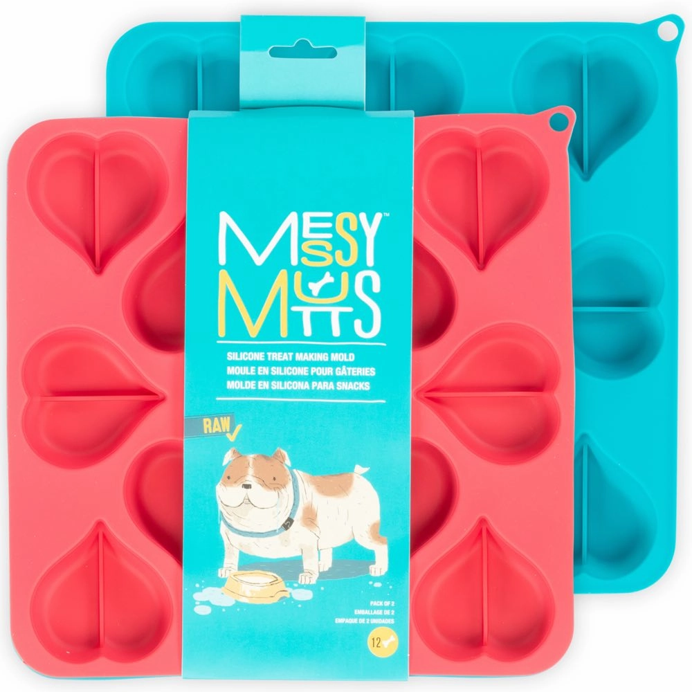 Messy Mutts Silicone Bake & Freeze Dog Treat Maker Set (12 Hearts, Blue & Watermelon) 2pc dog bones rawhide chew sticks dog jerky bacon bone