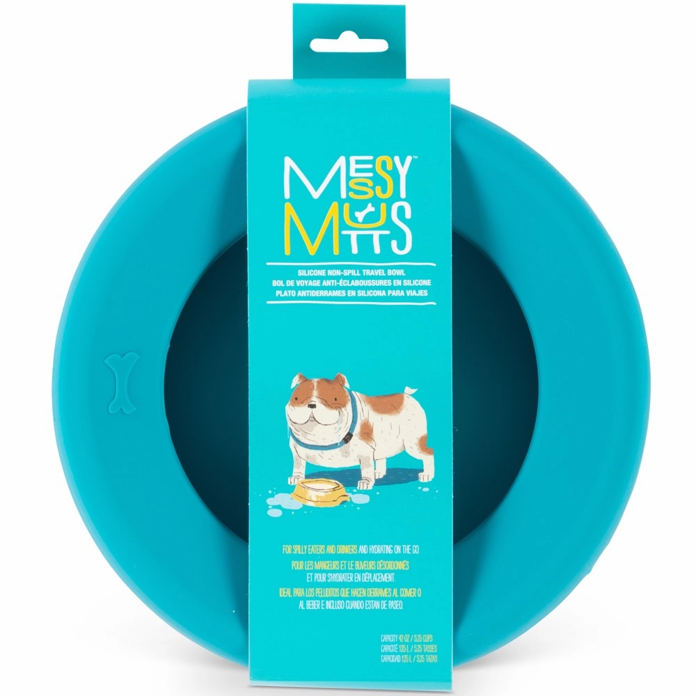 Messy Mutts Silicone Non-Spill Dog Bowl (Blue) dog bones rawhide chew sticks dog jerky bacon bone