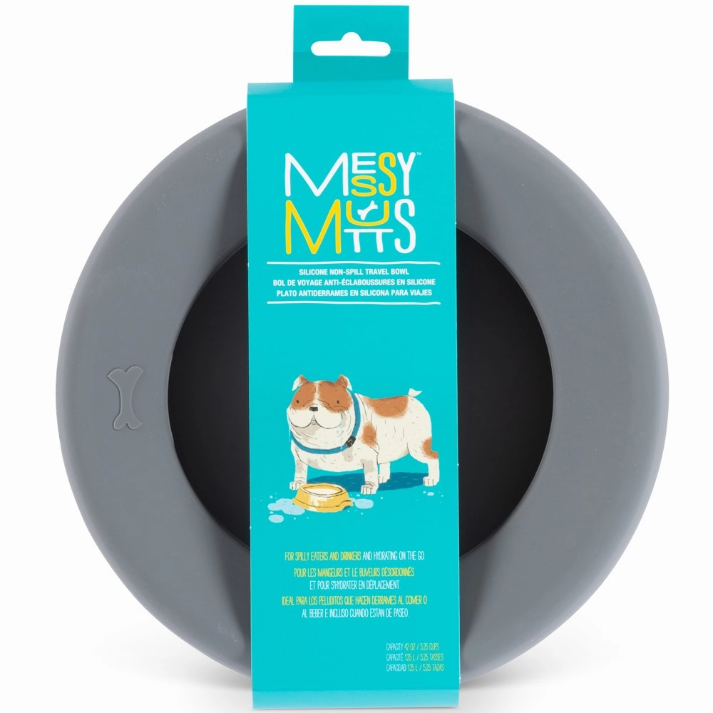 Messy Mutts Silicone Non-Spill Dog Bowl (Grey) dog bones rawhide chew sticks dog jerky bacon bone