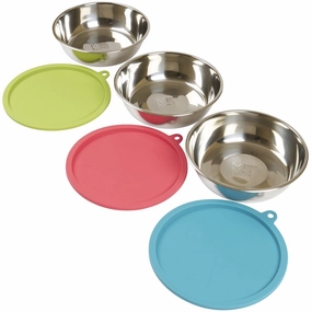 Messy Mutts Stainless Steel Dog Bowls & Silicone Airtight Dog Bowl Lids Set 3pc dog bones rawhide chew sticks dog jerky bacon bone