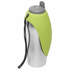Messy Mutts Stainless Steel Travel Dog Water Bottle With Silicone Flip Up Bowl (Green) dog harness dog training collar dog safety vest dog seatbelt dog ID tag