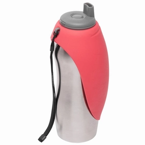 Messy Mutts Stainless Steel Travel Dog Water Bottle With Silicone Flip Up Bowl (Watermelon) dog harness dog training collar dog safety vest dog seatbelt dog ID tag