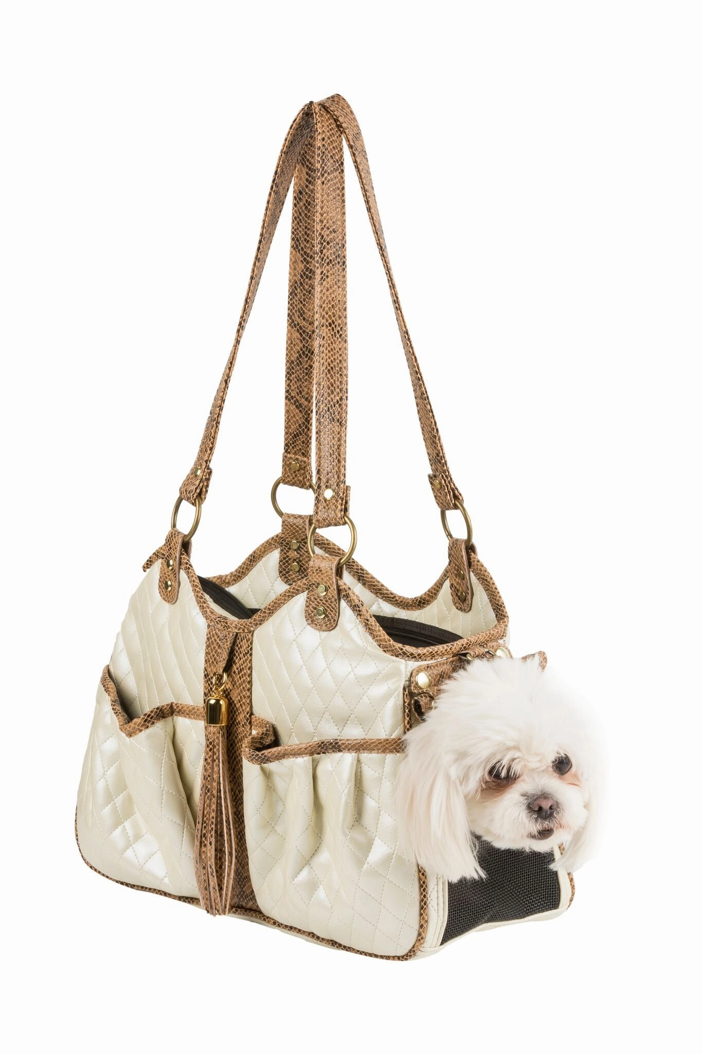 Metro Carrier- Ivory Quilted With Tassel