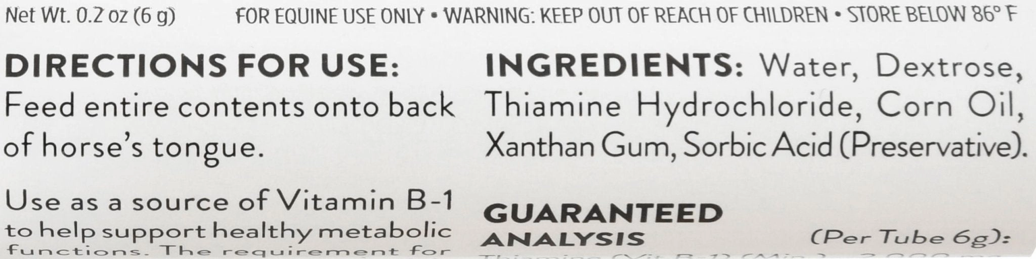 Micro Vitamin B-1 Oral Gel for Horses, 6 mL