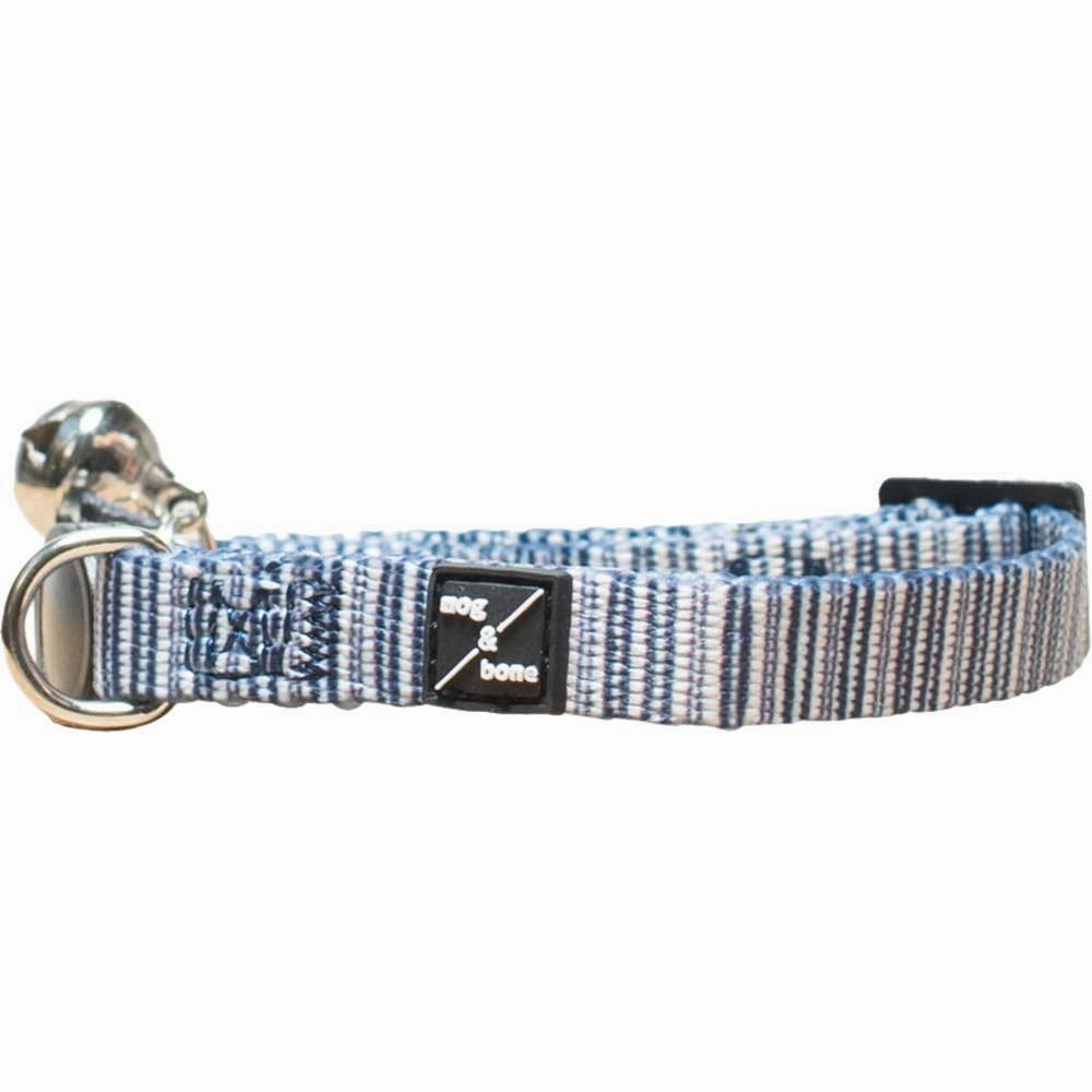 Mog & Bone Cat Collar - Chambray Stripe cat accessories cat collar cat harness cat backpack cat ID tag