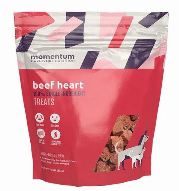 Momentum Single Ingredient Freeze-Dried Dog & Cat Treats - Beef Hearts 3oz Bag goat vitamins sheep health poultry medicine livestock supplement animal wellness
