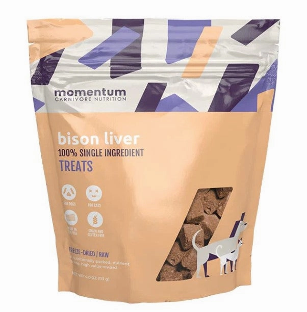 Momentum Single Ingredient Freeze-Dried Dog & Cat Treats - Bison Liver 4oz Bag goat vitamins sheep health poultry medicine livestock supplement animal wellness