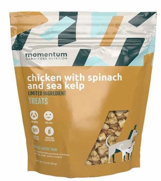 Momentum Single Ingredient Freeze-Dried Dog & Cat Treats - Chicken w/ Spinach & Sea Kelp 3oz Bag goat vitamins sheep health poultry medicine livestock supplement animal wellness