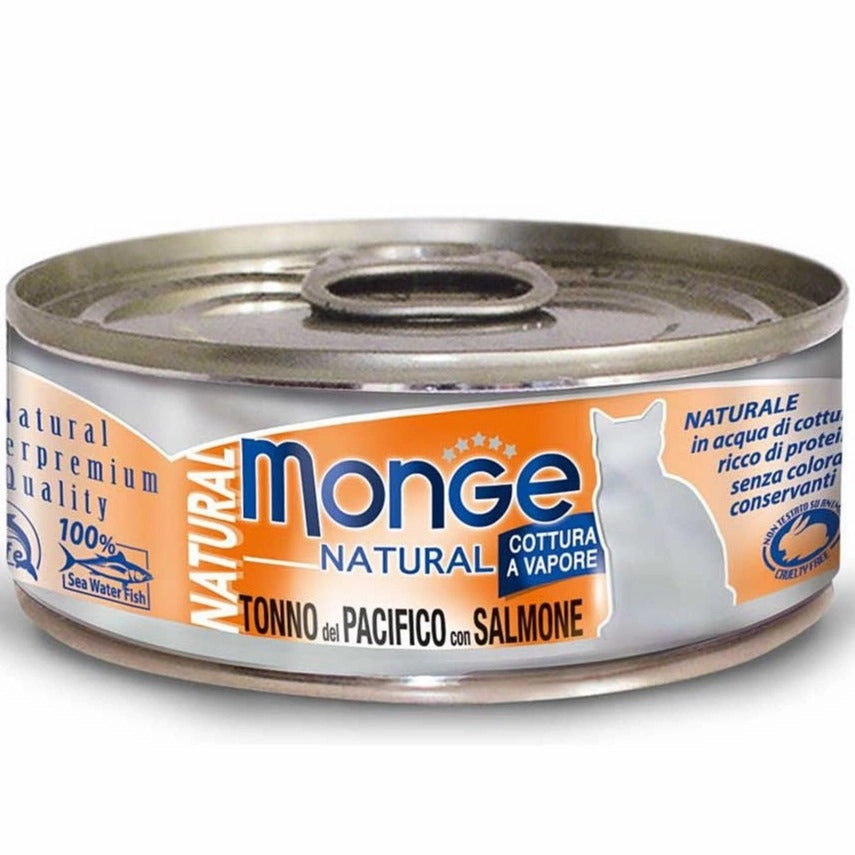 Monge Natural Yellowfin Tuna With Salmon Canned Cat Food 80g natural cat food soft cat treats freeze dried cat food organic cat treats indoor cat food