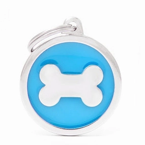 My Family USA Pet Tag - Apoxie Circles "Classic" - Bone Light Blue - Large dog accessories dog collar dog leash dog bowtie dog backpack