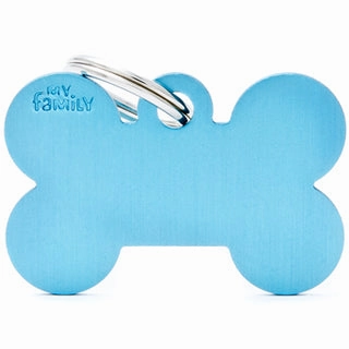 My Family USA Pet Tag - Basic Aluminum - Bone Light Blue - Large dog accessories dog collar dog leash dog bowtie dog backpack