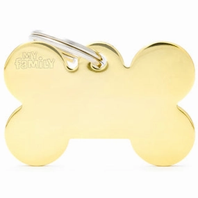 My Family USA Pet Tag - Basic Gold - Bone Golden Brass - Large dog accessories dog collar dog leash dog bowtie dog backpack