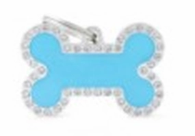 My Family USA Pet Tag - Bones Apoxie & Strass "Glam" - Light Blue Glam Silver Bone - Large dog accessories dog collar dog leash dog bowtie dog backpack