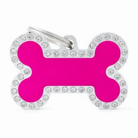 My Family USA Pet Tag - Bones Apoxie & Strass "Glam" - Pink Glam Silver Bone - Large dog accessories dog collar dog leash dog bowtie dog backpack