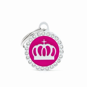 My Family USA Pet Tag - Circles Apoxie & Strass "Glam" - Pink Glam Crown dog accessories dog collar dog leash dog bowtie dog backpack