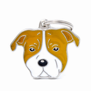 My Family USA Pet Tag - Dog Breeds - American Staffordshire Terrier - Brown & White dog accessories dog collar dog leash dog bowtie dog backpack