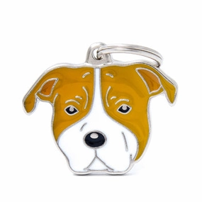 My Family USA Pet Tag - Dog Breeds - American Staffordshire Terrier - Brown & White dog accessories dog collar dog leash dog bowtie dog backpack