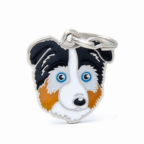 My Family USA Pet Tag - Dog Breeds - Australian Shepherd - Tricolor dog accessories dog collar dog leash dog bowtie dog backpack