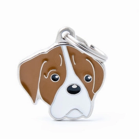 My Family USA Pet Tag - Dog Breeds - Boxer - Brown & White dog accessories dog collar dog leash dog bowtie dog backpack