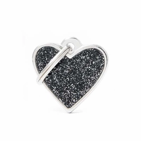 My Family USA Pet Tag - Glitter Apoxie Shapes "Shine" - Heart Glitter Black - Small dog accessories dog collar dog leash dog bowtie dog backpack
