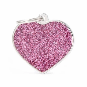 My Family USA Pet Tag - Glitter Apoxie Shapes "Shine" - Heart Glitter Pink - Large dog accessories dog collar dog leash dog bowtie dog backpack